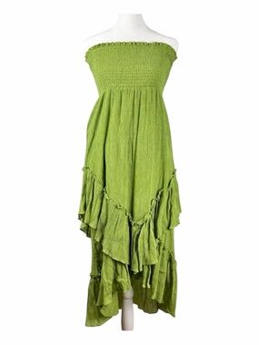 Vintage Y2K L.I.F.E Fairycore green ruffled and strapless dress Size M